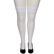NORTIE Sage White Hold-up Stockings with Lace Hem and Backseam Plus Size