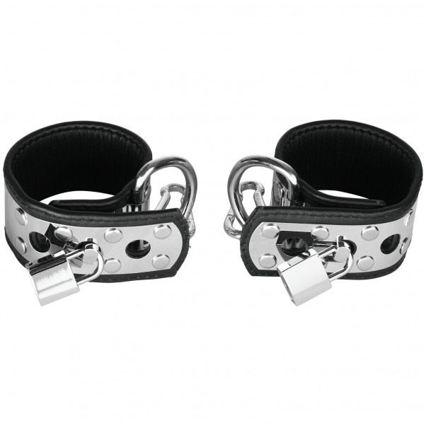 Rimba Wrist Cuffs in Leather and Metal with Padlock  1