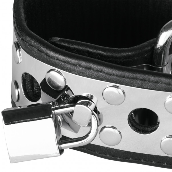 Rimba Wrist Cuffs in Leather and Metal with Padlock  2