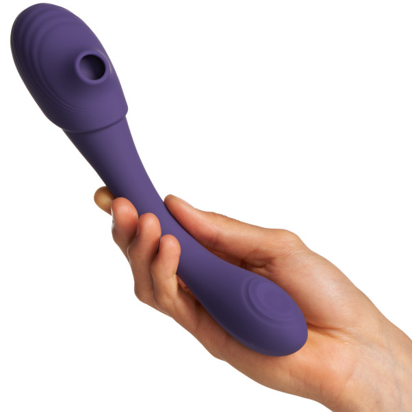 Vive Mirai Double Ended Vibrator with Pulse Wave & Air Wave Product picture with hand 51